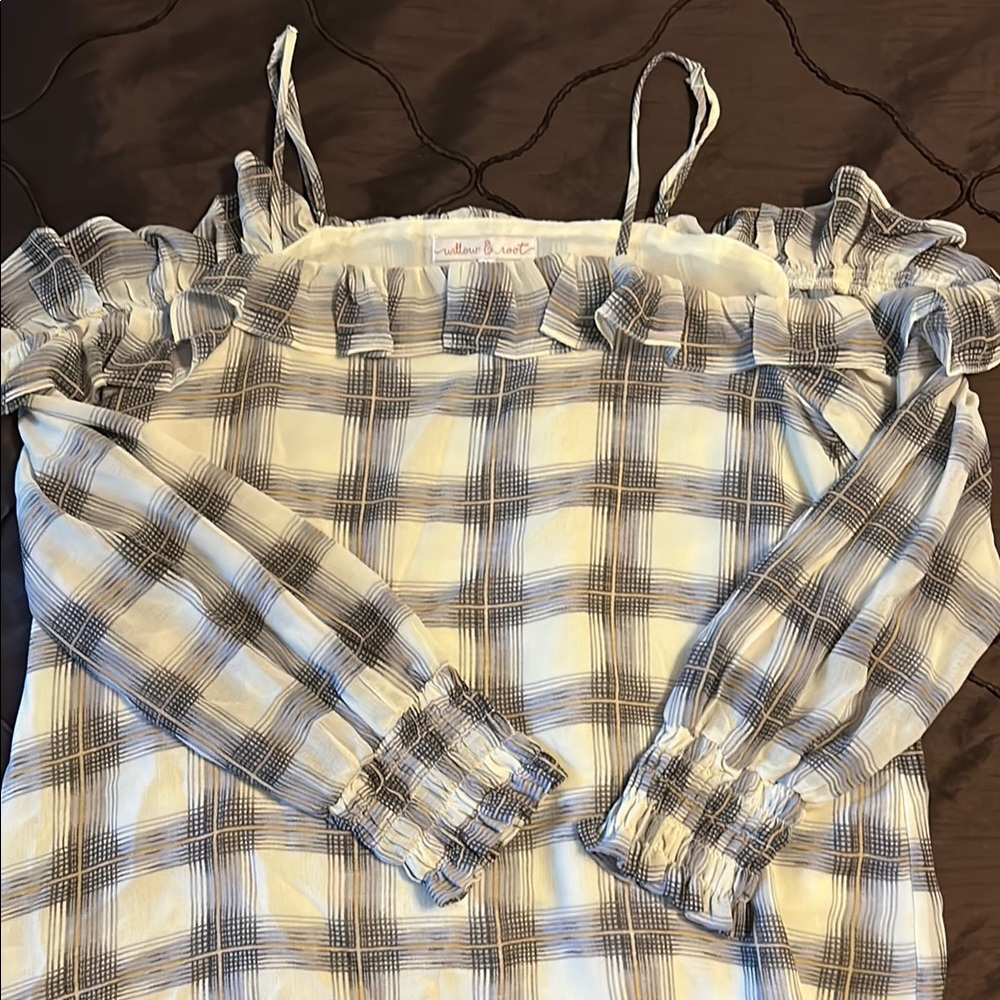 Willow & Root Plaid Off-Shoulder Blouse - Black and White